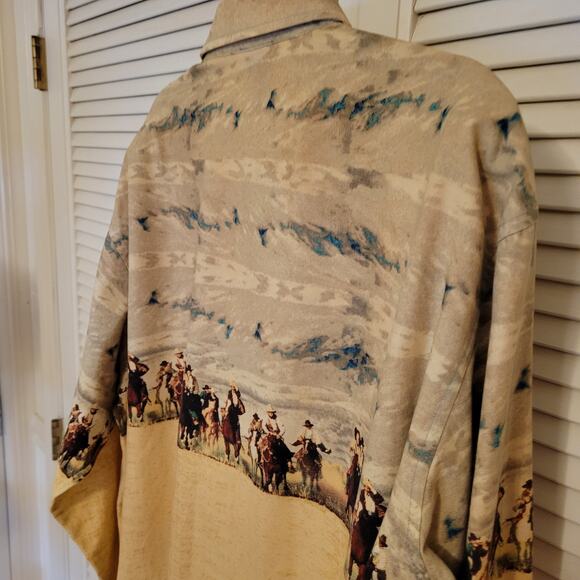 Western Cowboy Print Snap Button Shirt Panhandle Slim XL Beige Cotton Vintage - Picture 5 of 9